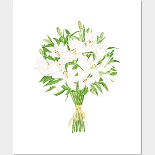 white lily bouquet watercolor Posters and Art